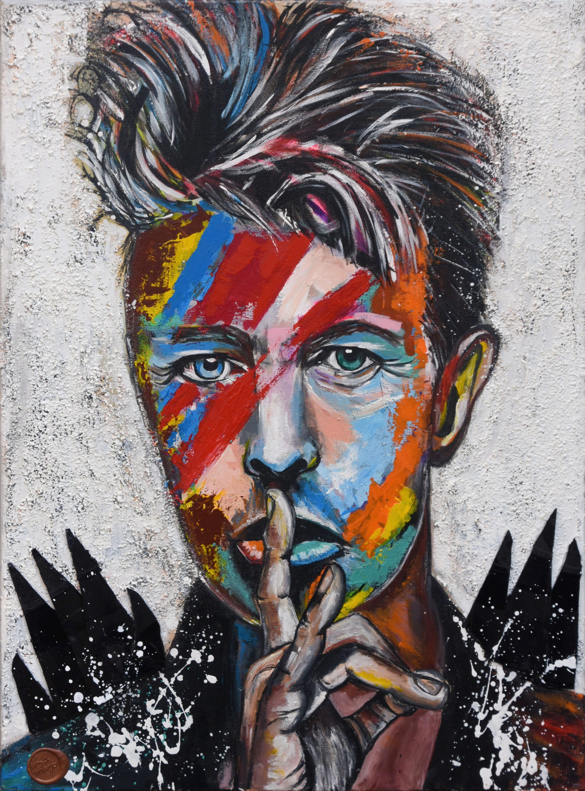 Quadro materico figurativo Bowie